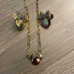 Bauble Bar Disney Minnie Mouse gold earring/necklace set